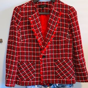 AMAZING CHERRY RED BASKET WEAVE BLAZER!